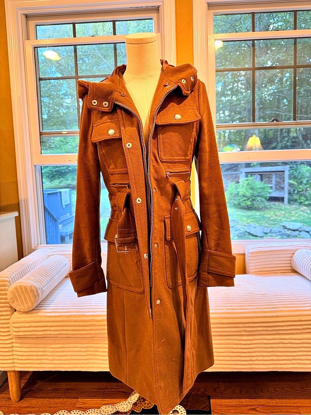 Laundry by Shelli Segal Hooded Military Inspired Belted Wool Coat